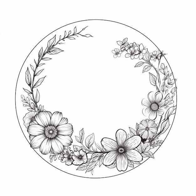 Photo hand drawn circle simple floral