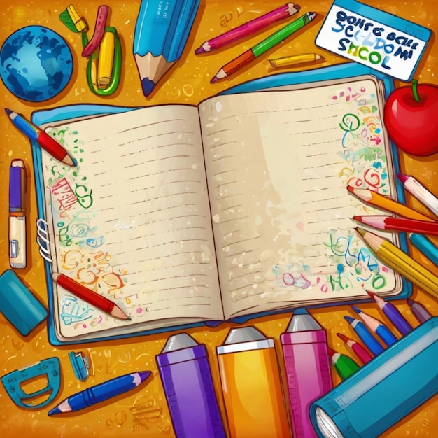 Hand drawn Colorful background for back to school season and Text add Back to School Written