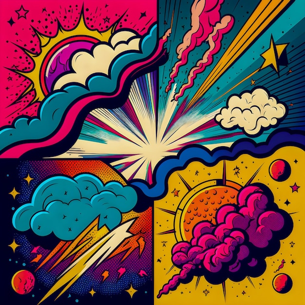 Hand drawn comic illustration Retro and 90s style Cosmos Pop Art Abstract Crazy and Psychedelic BackgroundxA