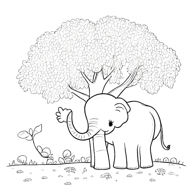 Hand drawn cute elephant illustrations coloring pages for kids