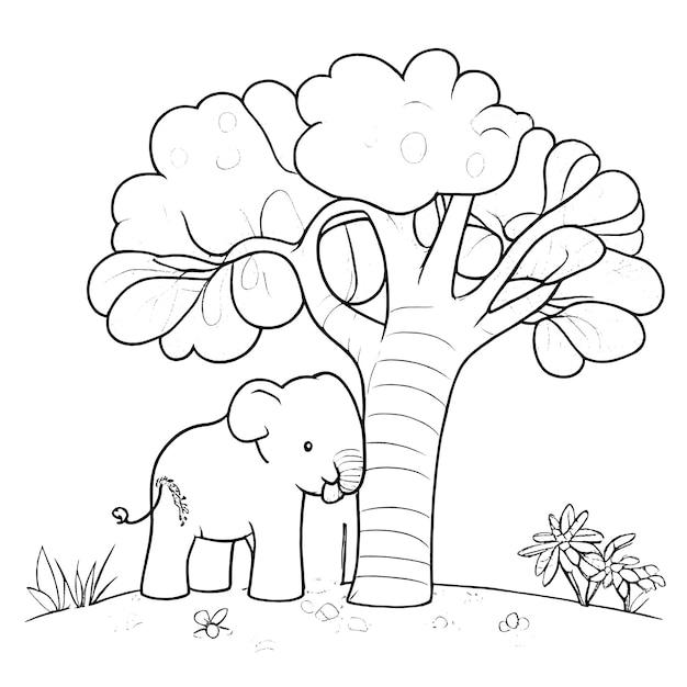 Hand drawn cute elephant illustrations coloring pages for kids