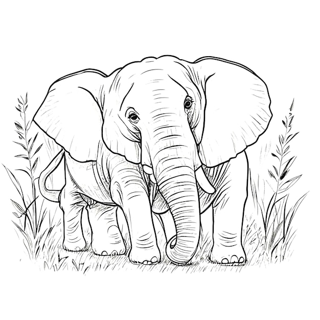 Hand drawn cute elephant illustrations coloring pages for kids