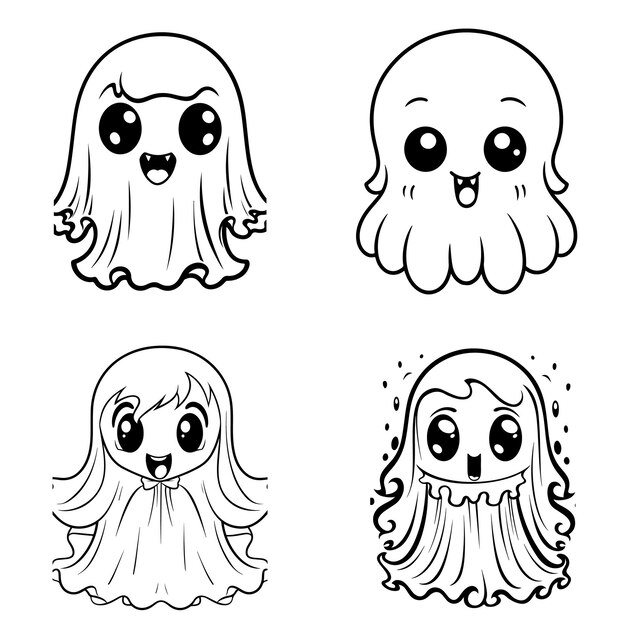 Photo hand drawn cute ghost coloring page illustration generative ai