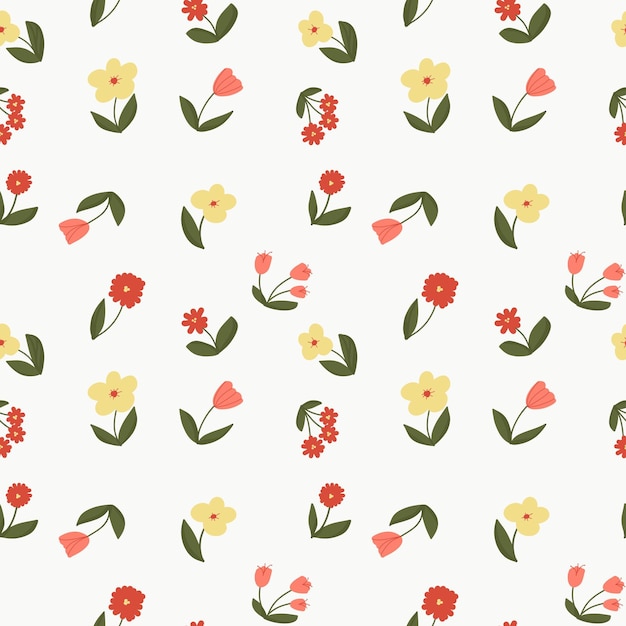 Hand drawn cute summer flower seamless pattern on creamy background