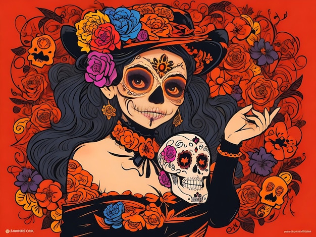 hand drawn dia de muertos background