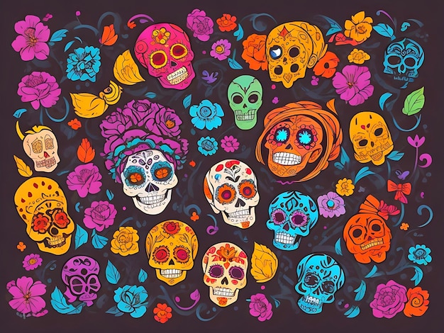 hand drawn dia de muertos background