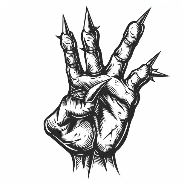 Photo hand drawn doodle sketch style rock and roll arm with black line for rock punk metall sign diagram isolated on white