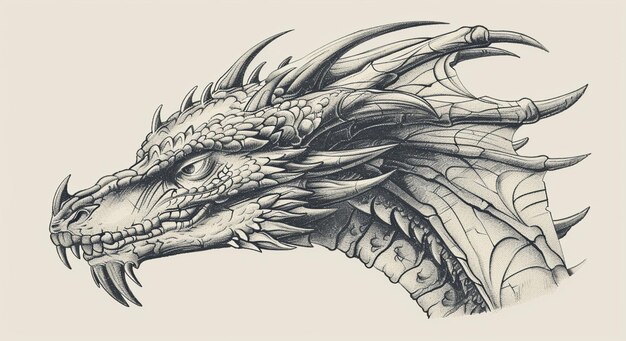 Photo hand drawn engraving pen and ink dragon head vintage vector illustration