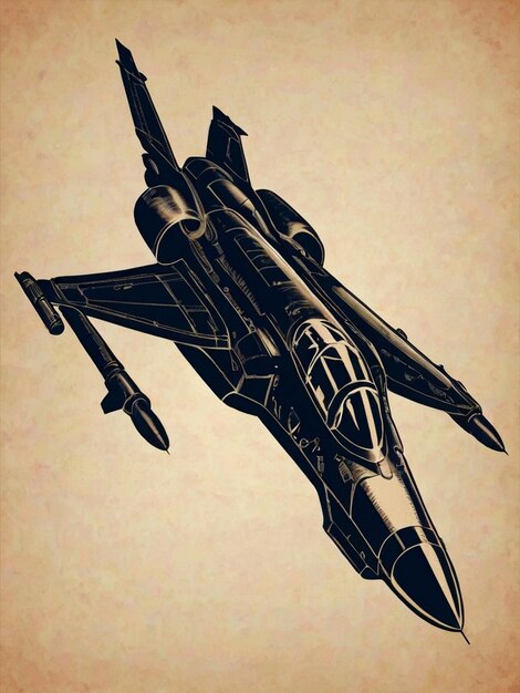 Photo hand drawn fighter jet silhouette created by ai