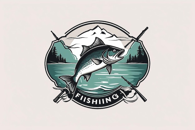 Photo hand drawn fishing logo template