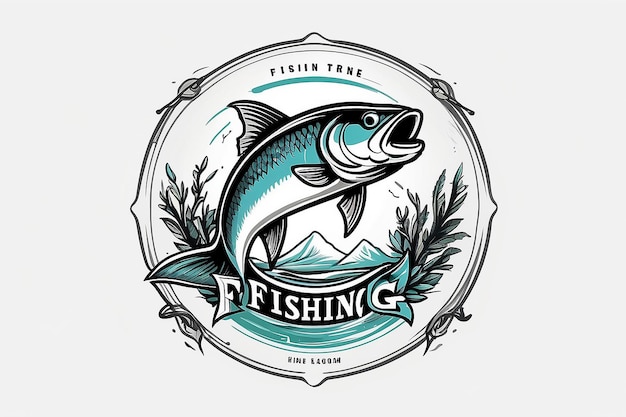 Photo hand drawn fishing logo template