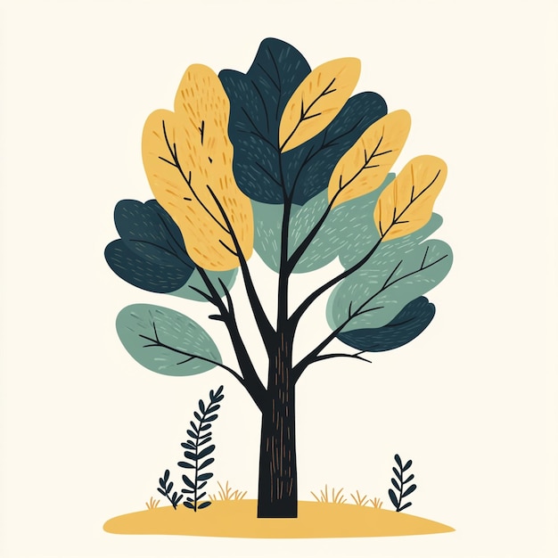 Photo hand drawn flat color ash tree illustration