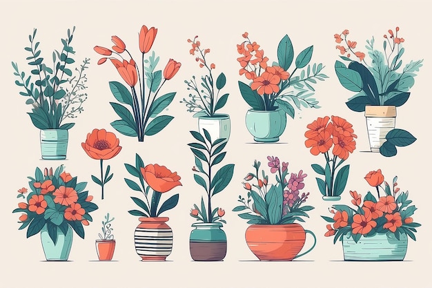 Hand Drawn Flat Design Flower Arrangement Collection