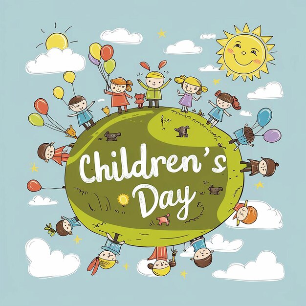 Photo hand drawn flat world childrens day background