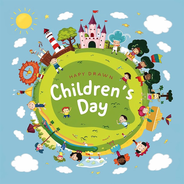 Photo hand drawn flat world childrens day background