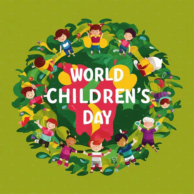 Hand drawn flat world childrens day background