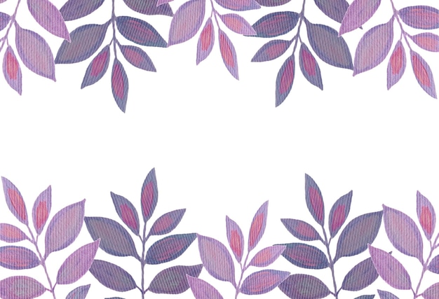 Photo hand drawn floral frame purple acrylic leaves and branches illustration wrappers wallpapers postcard