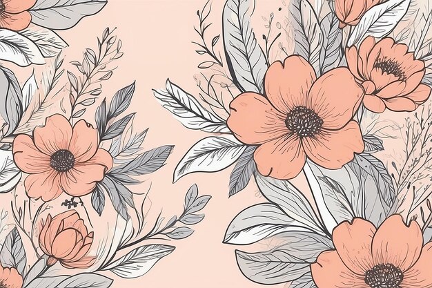 Photo hand drawn floral pattern design in peach tones