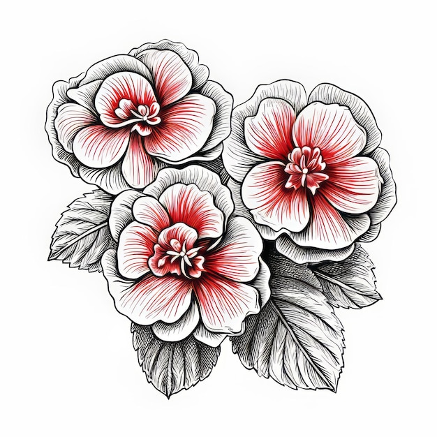 Photo hand drawn flowers tattoo detailed engraving with tropical symbolism