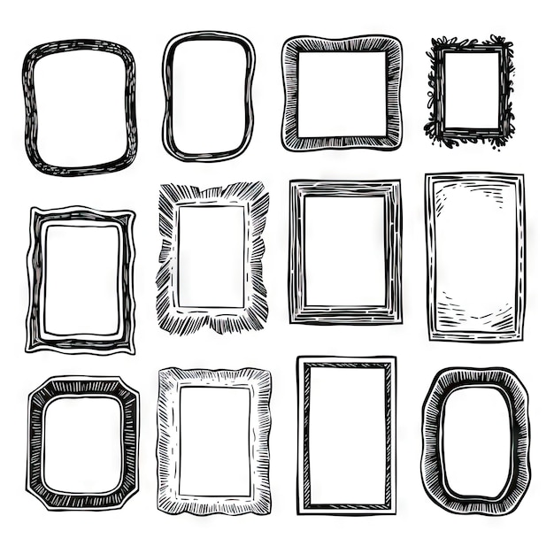 Hand Drawn Frames Collection Isolated on White Cartoon Style Doodle Borders with Pencil Effect