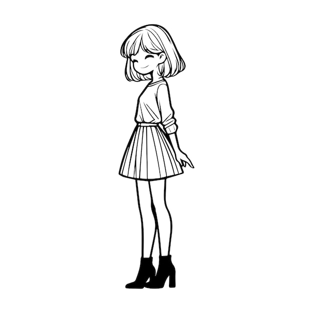 hand drawn girl wearing skirt and heels vector illustration coloring page adult coloring