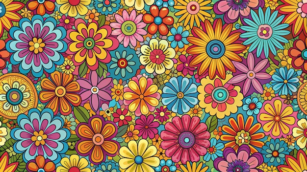 Photo hand drawn groovy flower pattern 4k hd photo