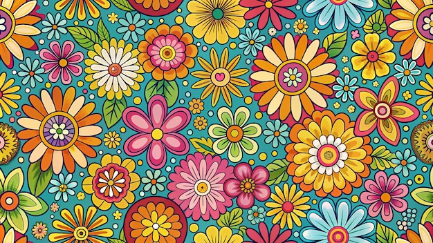 Hand Drawn Groovy Flower Pattern 4k HD Photo