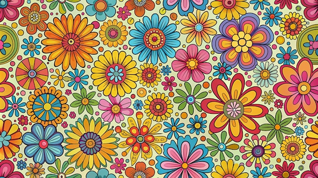 Hand Drawn Groovy Flower Pattern 4k HD Photo