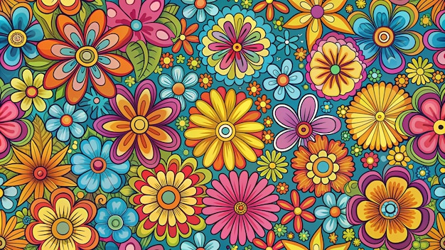 Photo hand drawn groovy flower pattern 4k hd photo