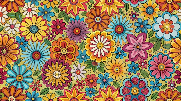 Photo hand drawn groovy flower pattern 4k hd photo