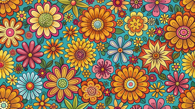 Hand Drawn Groovy Flower Pattern 4k HD Photo