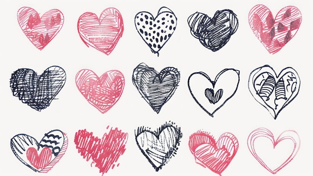 Photo hand drawn hearts in pink and black