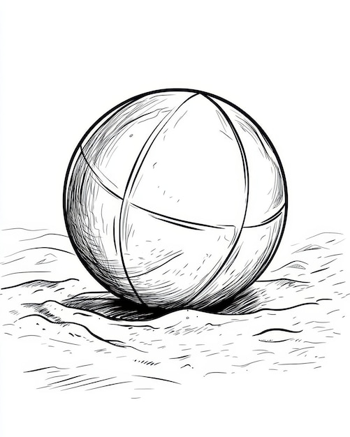 Hand drawn illustration of a beach ball floating on the water