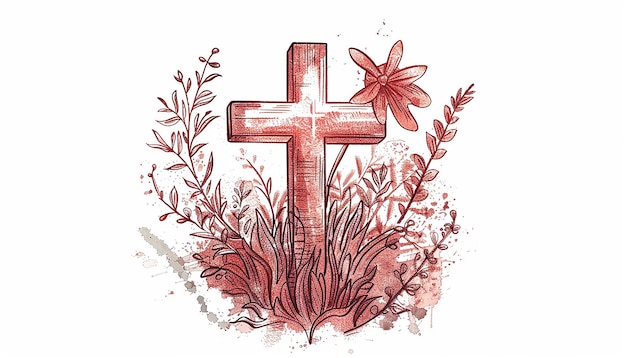 hand drawn illustration of an easter cross isolated on a white background