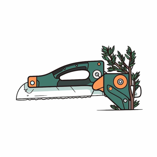 A hand drawn illustration of a handmade handmade chainsaw.