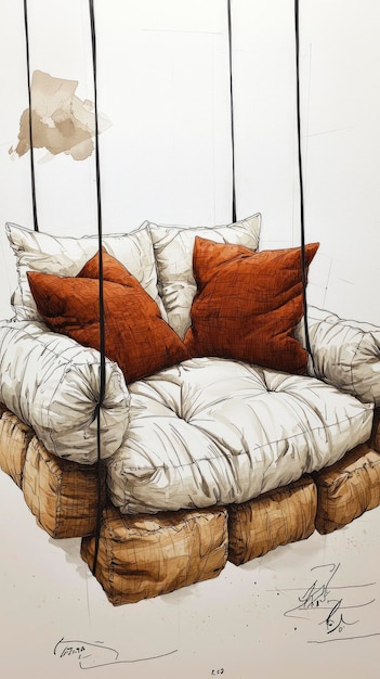 Photo hand drawn illustration of a hanging couch