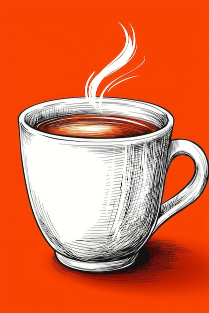 Hand Drawn Illustration of a Mug of Hot Coffee with Steam Rising