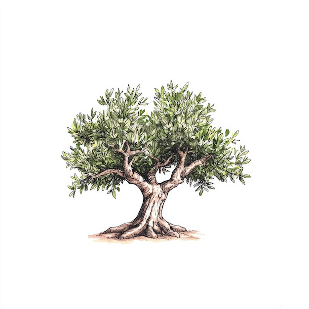 Photo hand drawn illustration of an olive tree