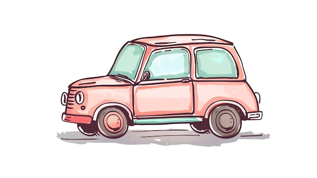 Hand drawn illustration of a pink car