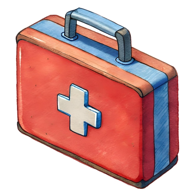 Photo a hand drawn illustration of a red first aid kit with a white cross on top