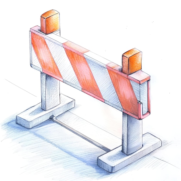 Photo hand drawn illustration of road closed barricade