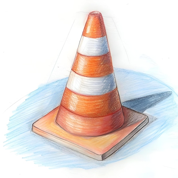 Photo a hand drawn illustration of a traffic cone perfect for adding a touch of retro charm to your designs