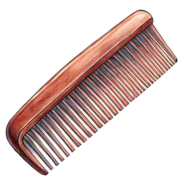 Hand drawn illustration of a wooden comb perfect for adding a vintage touch to your designs