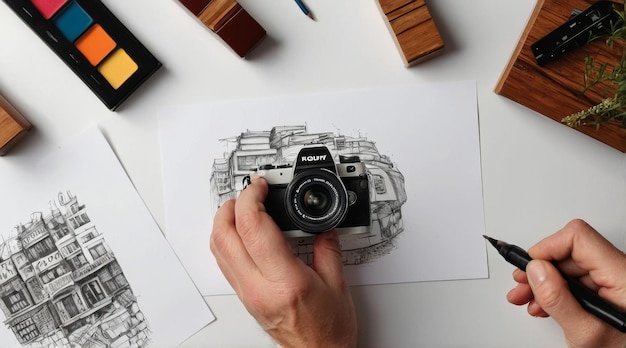 Photo hand drawn illustration for world photography day