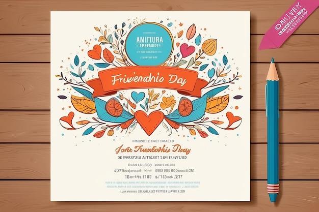 Photo hand drawn invitation template for friendship day celebration