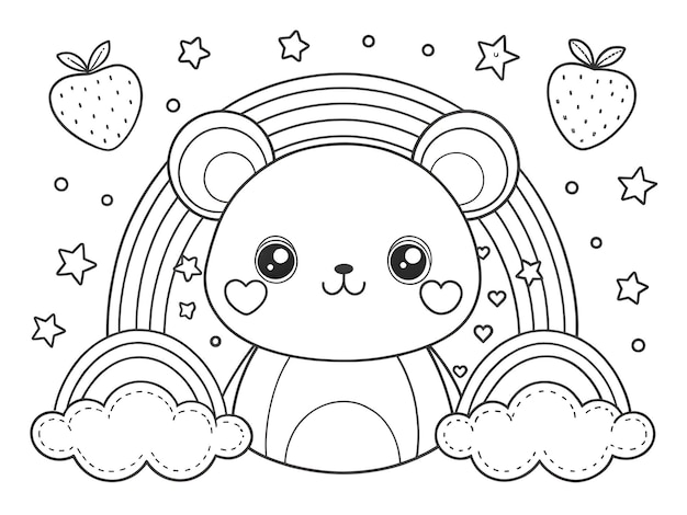 Photo hand drawn kawaii bear coloring book illustration ai generated