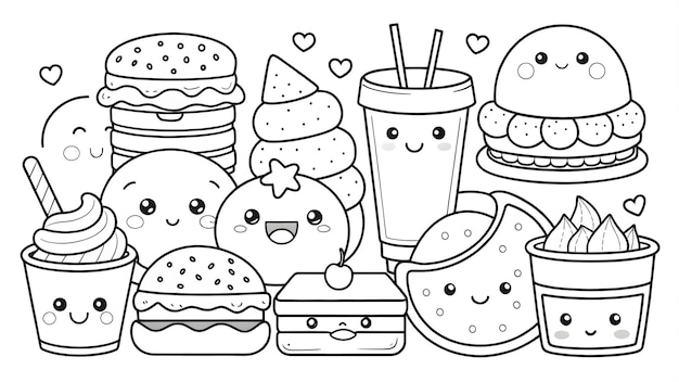 Photo hand drawn kawaii coloring book illustration ai generated