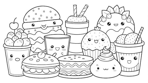 Hand drawn kawaii coloring book illustration AI generated