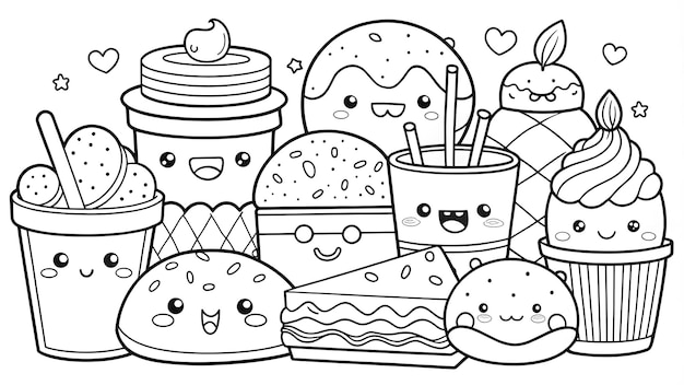 Hand drawn kawaii coloring book illustration AI generated