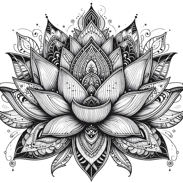 Photo hand drawn mandala lotus flower drawing